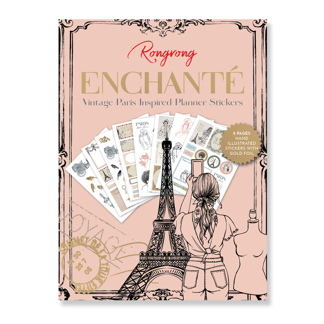 Sticker pack cover featuring elegant designs with gold foil accents, showcasing chic illustrations and playful motifs.