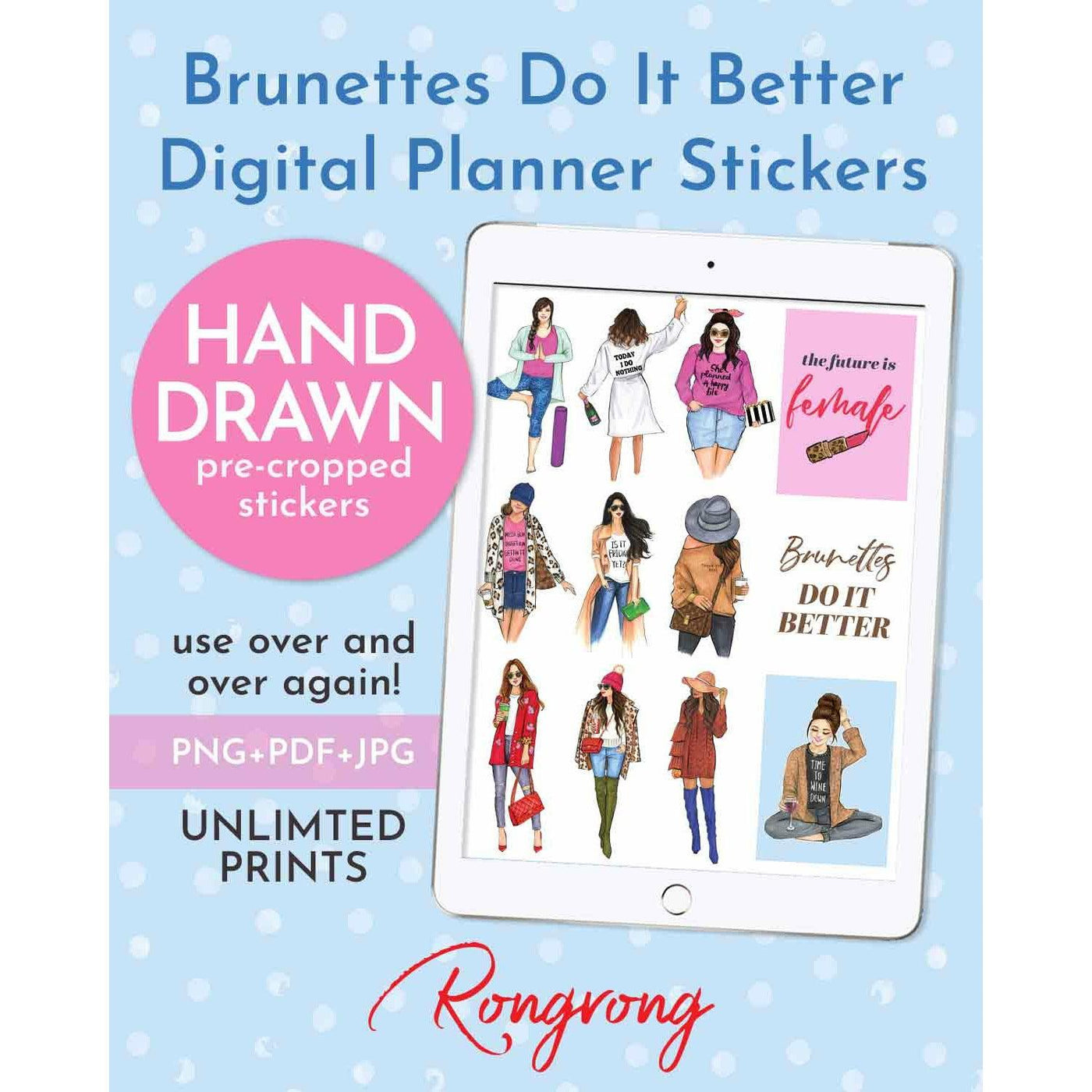 Brunettes Do It Better Digital  Planner Stickers [DOWNLOAD] - Shop Rongrong