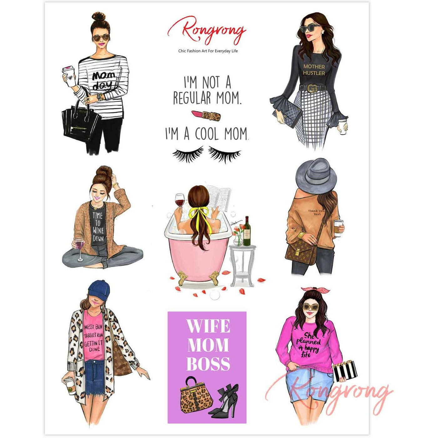 Mom Life Planner Sticker Sheet (Brunette) - Shop Rongrong