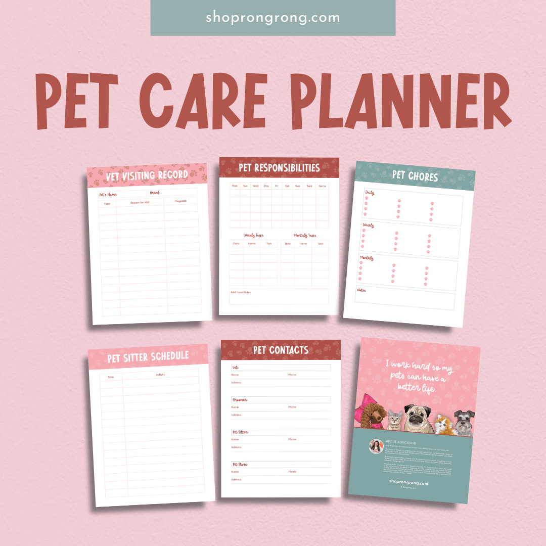 Pet care planner pages
