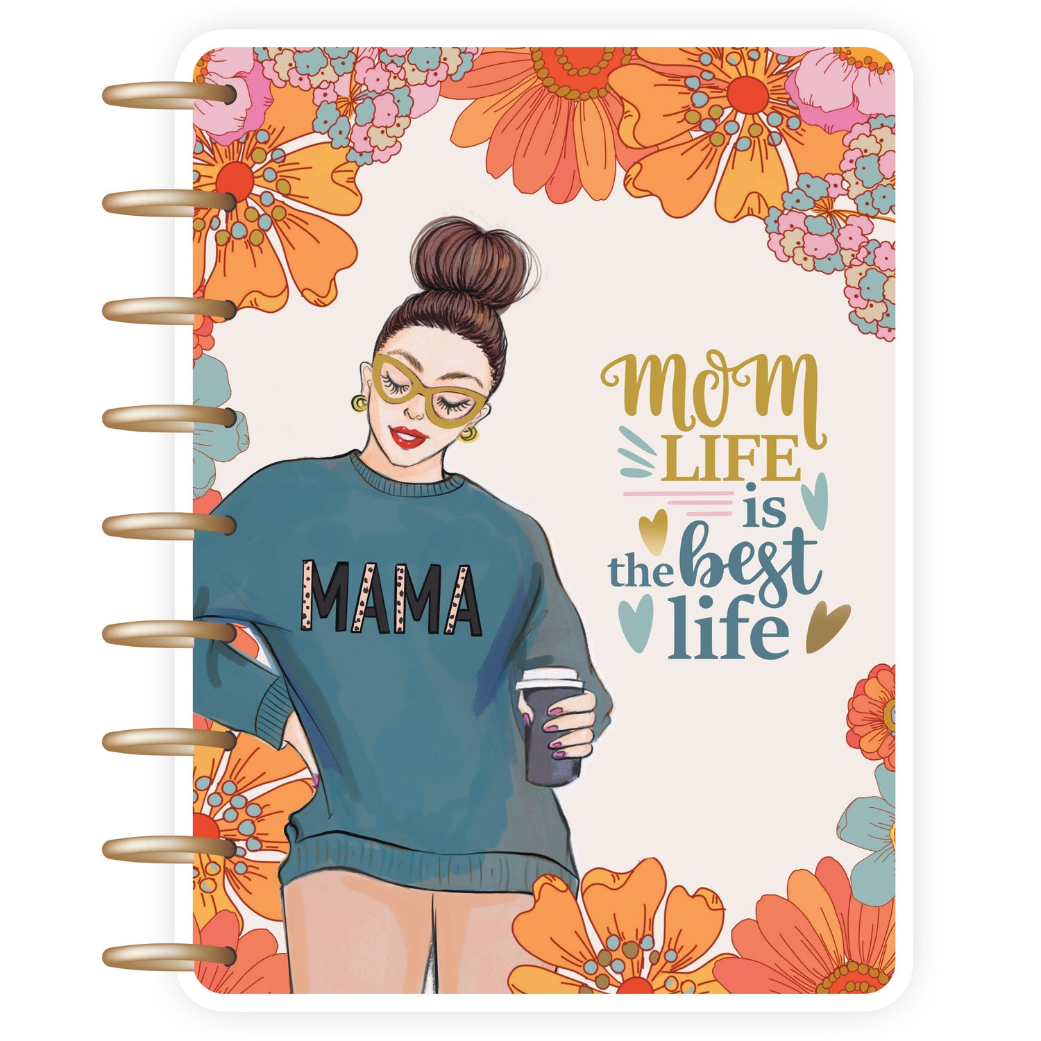 Cover displaying colorful quotes about motherhood and family, with floral accents.