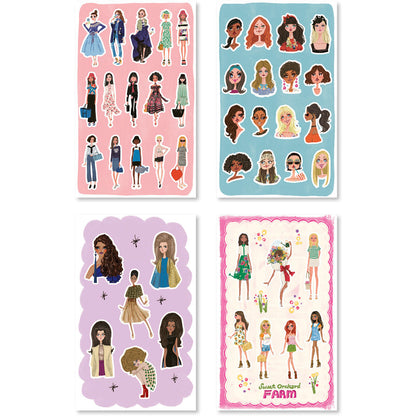 An enchanting collection of stickers featuring trendsetting style icons and sophisticated artwork in soft pastel shades.