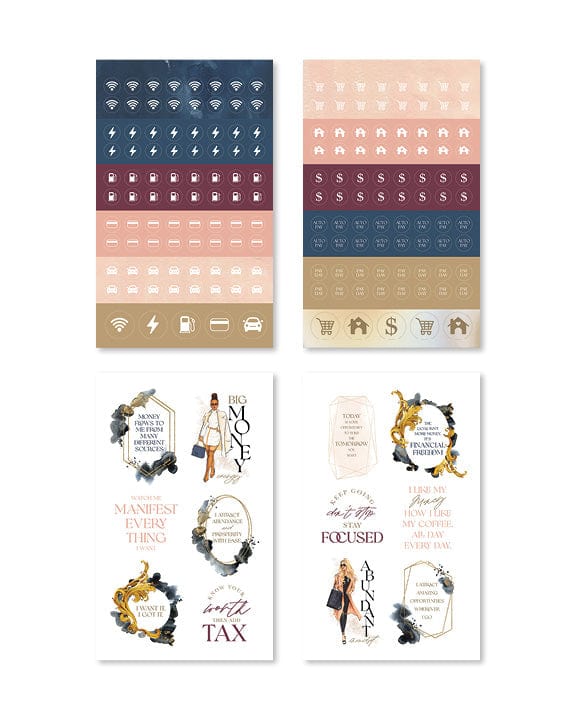 Stylish stickers featuring imagery of prosperity and goals, ideal for making your planning both practical and chic.