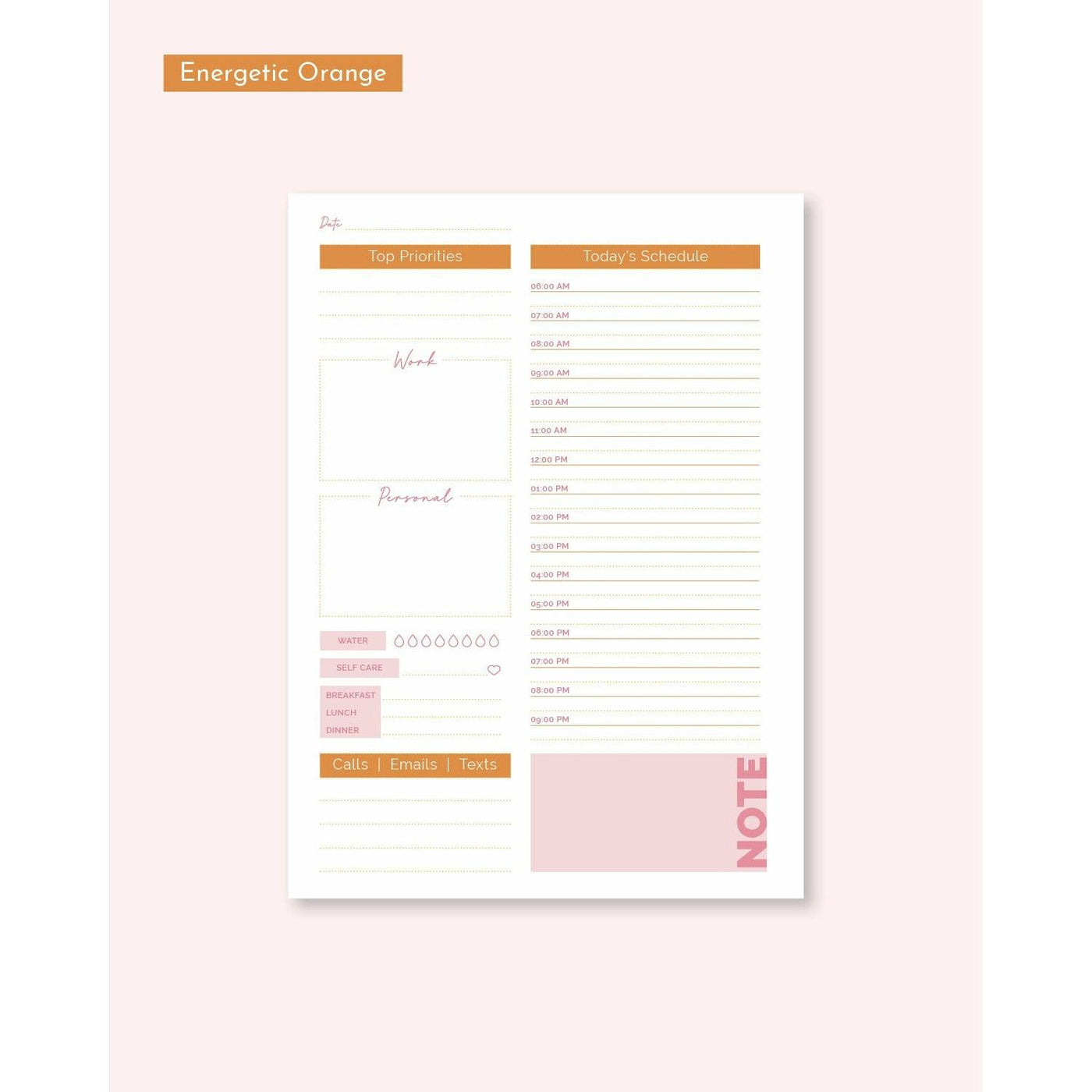 DAILY PLANNER INSERT - CLASSIC SIZE - QUARTERLY SUPPLY by Rongrong DeVoe- Energetic Orange