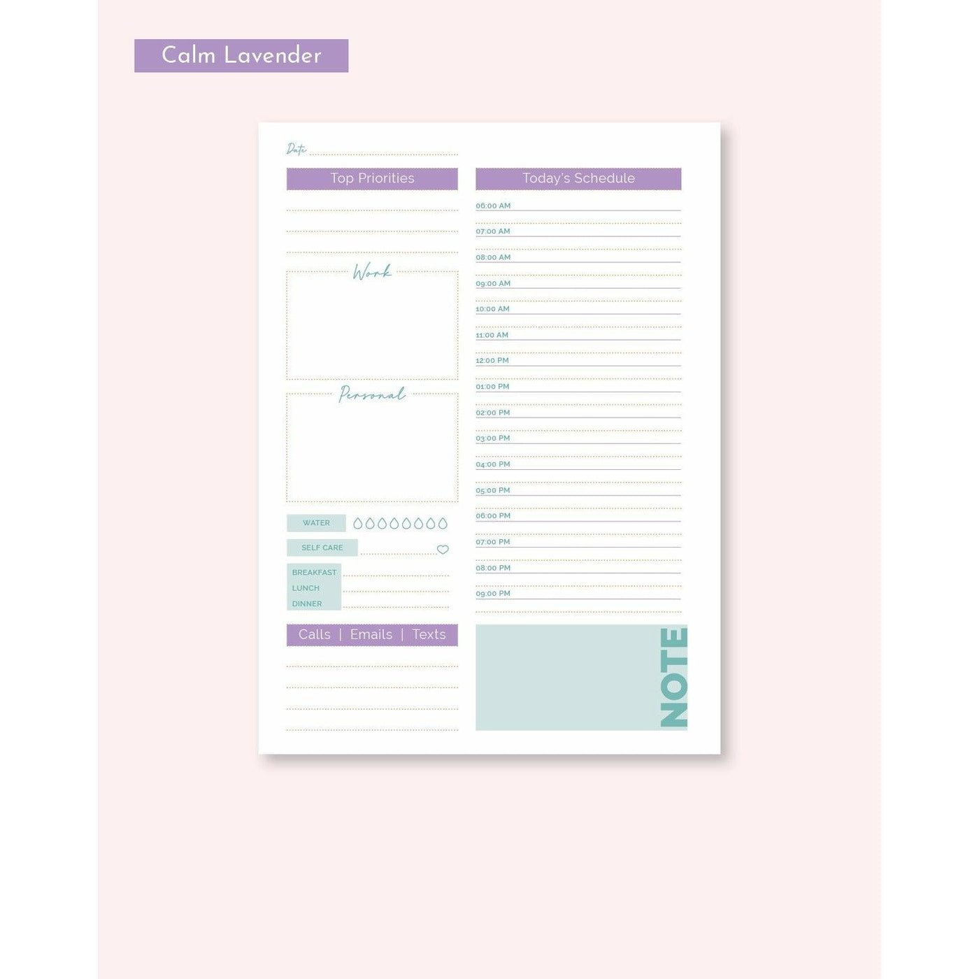 DAILY PLANNER INSERT - CLASSIC SIZE - QUARTERLY SUPPLY by Rongrong DeVoe- Calm Lavender