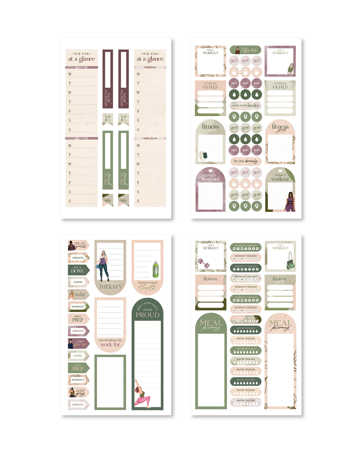 Collection of functional planner stickers featuring headers like &