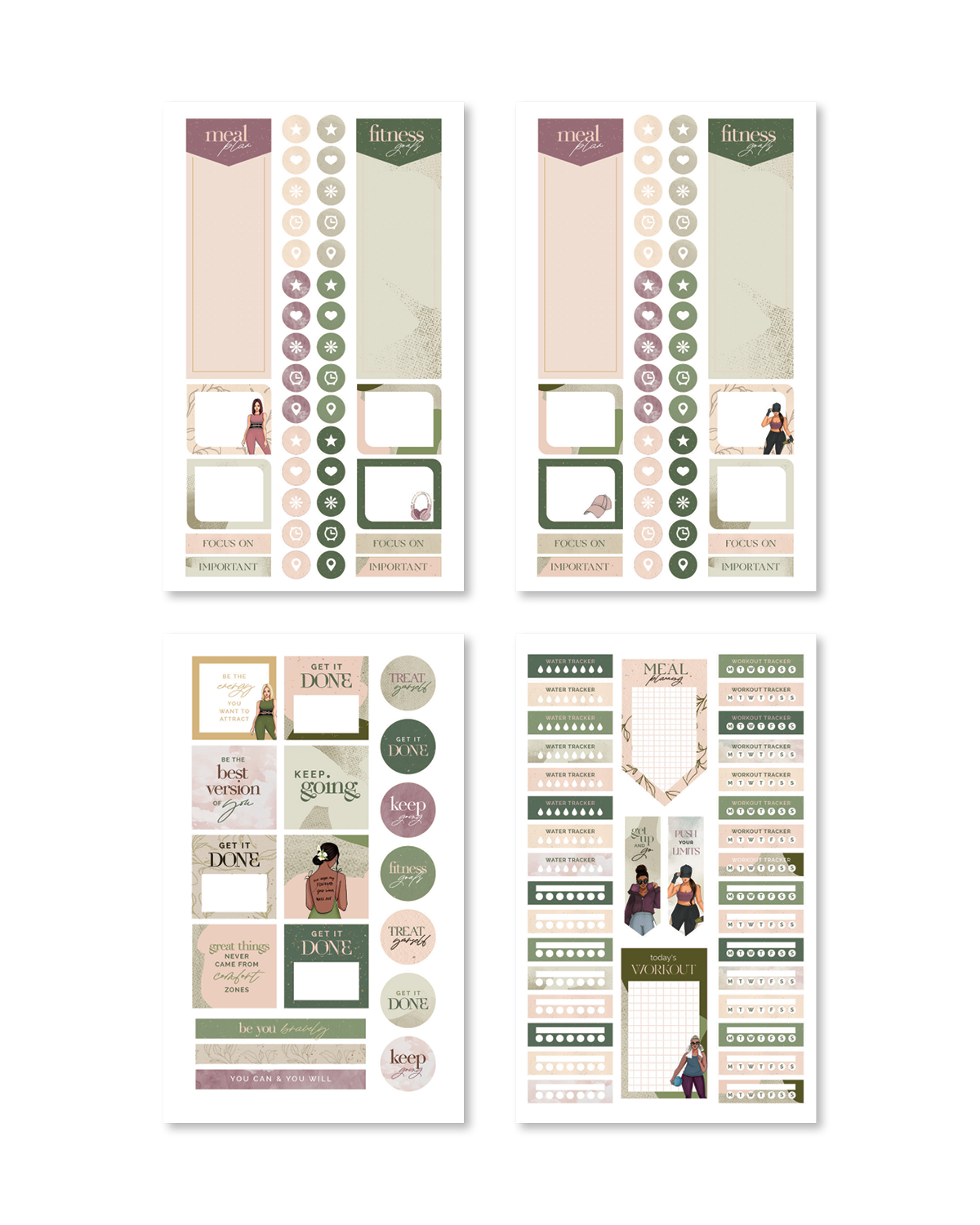 Curated collection of functional planner stickers with headings like &