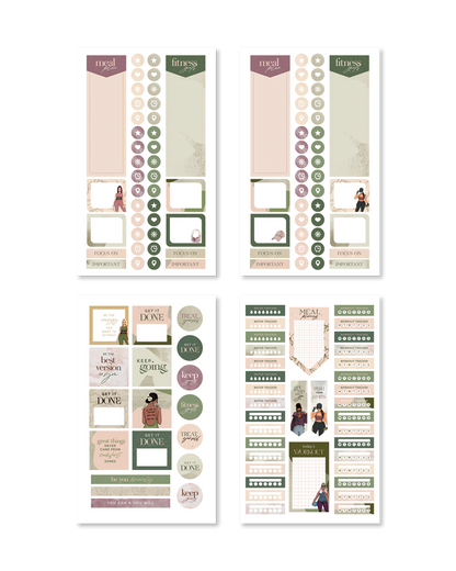 Curated collection of functional planner stickers with headings like &