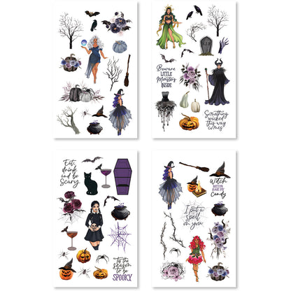 Stickers displaying fun Halloween icons, including bats, witches&