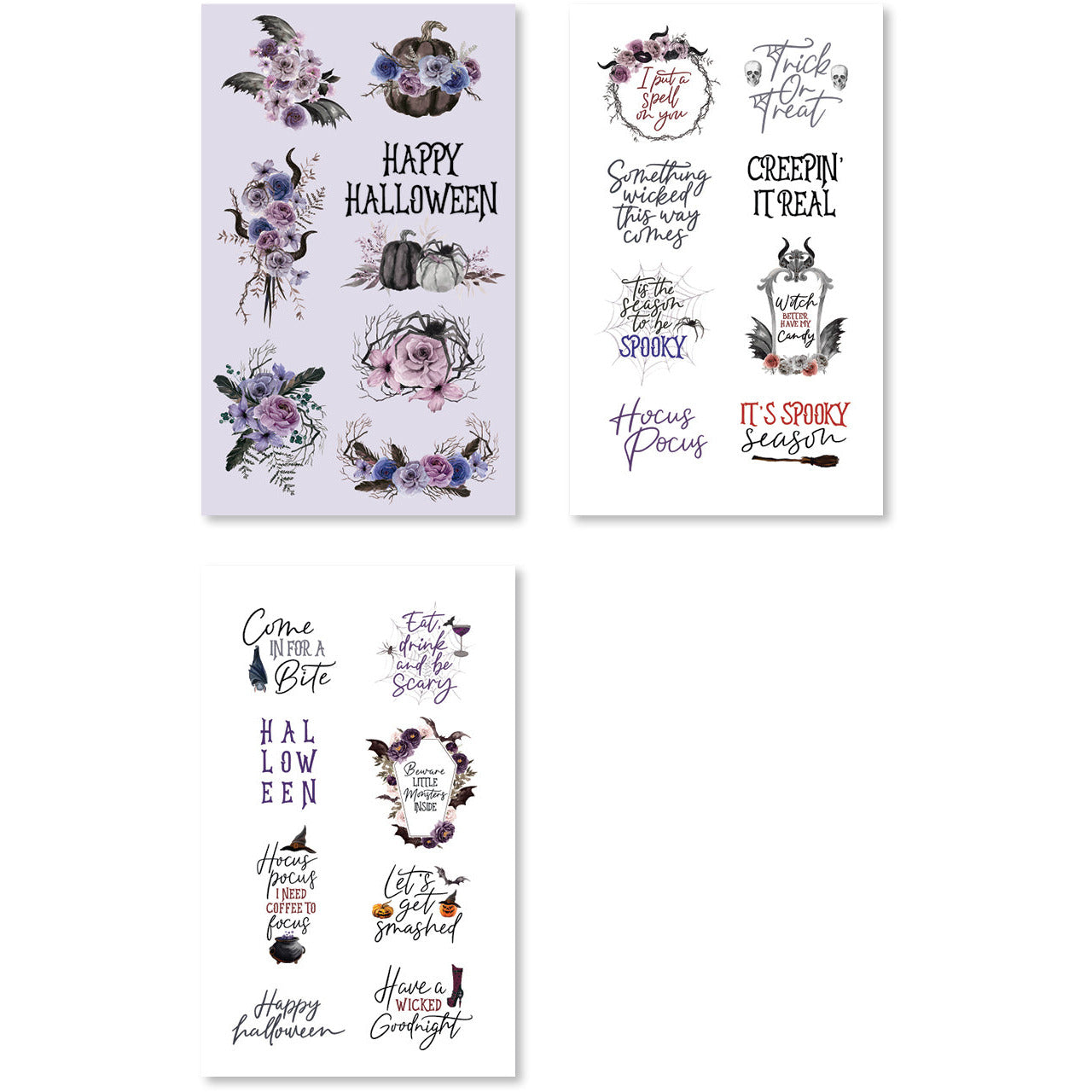 Adorable stickers featuring cute Halloween flowers, ideal for adding personality to planners.