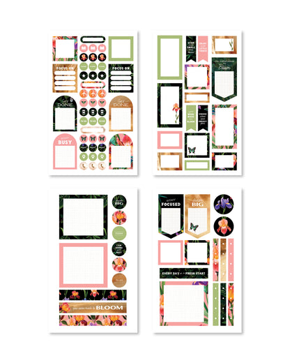 Collection of functional planner stickers featuring headers like &