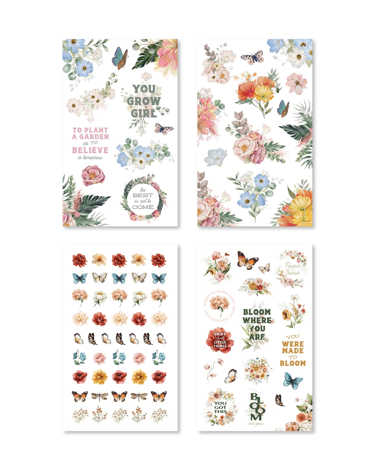 Stickers bursting with vibrant blooms and lush leaves, perfect for infusing planners with a refreshing touch of nature in bright, cheerful colors.