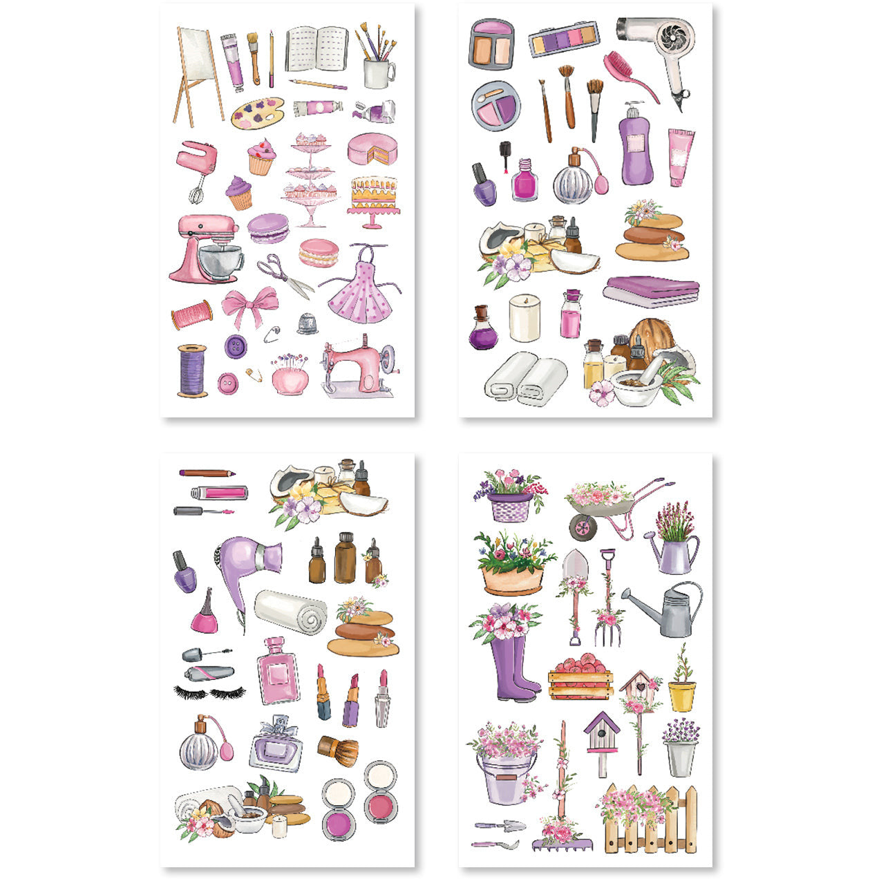 Stickers bursting with vibrant self-care icons, featuring delightful skincare products, glowing candles, and playful flower motifs in an array of cheerful colors that inspire positivity!