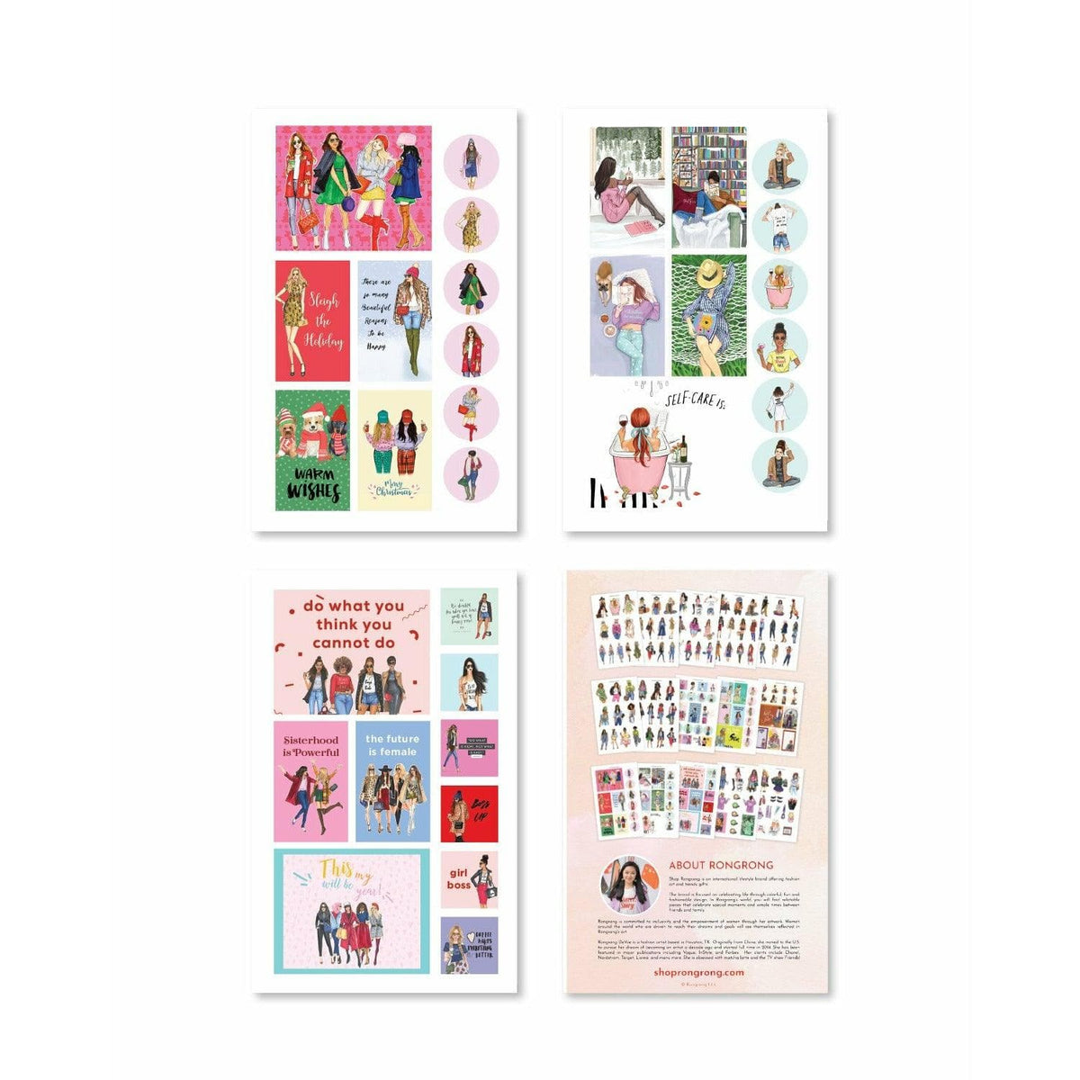 Collection of planner stickers with headers like 'Shopping List' and 'Outfit Ideas,' designed with playful patterns and stylish graphics.
