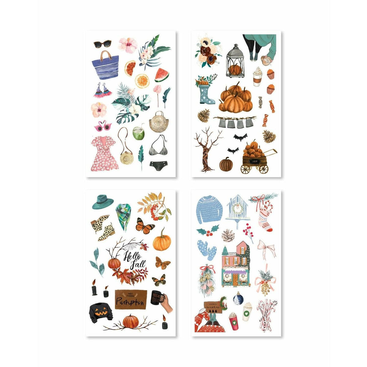 Delightful stickers illustrating seasonal themes like leaves and flowers, ideal for enhancing planners with motivation.
