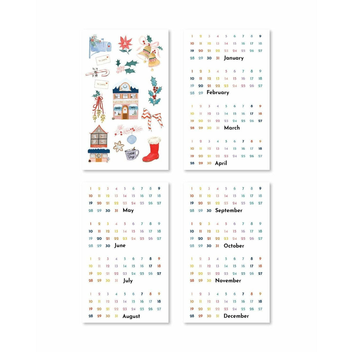 Collection of planner stickers featuring Months in fun, bright designs.