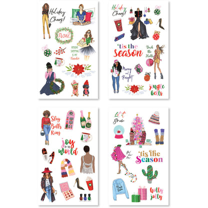 Charming stickers depicting cozy winter scenes and cheerful elements, perfect for adding holiday spirit to planners and journals.