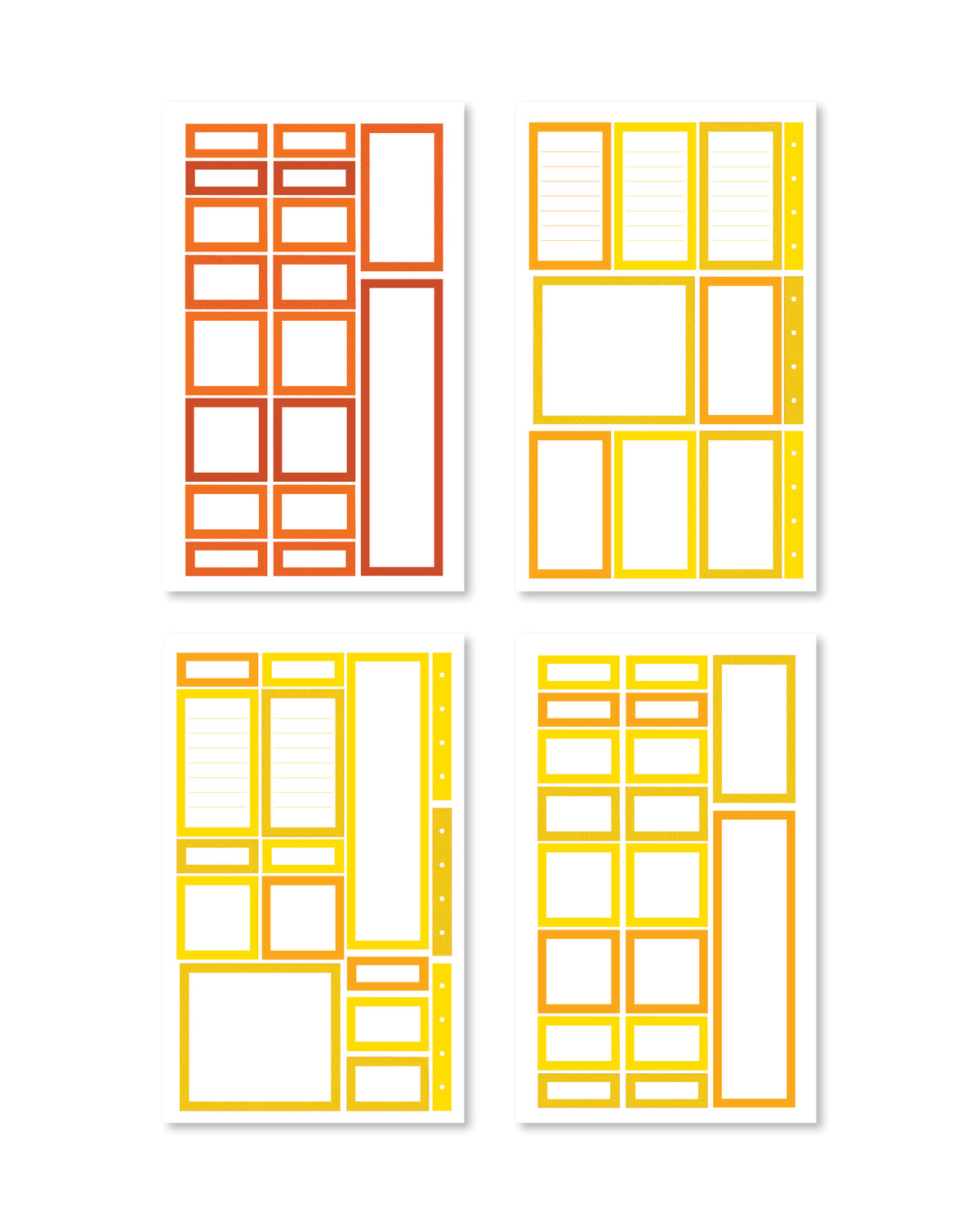 Stickers featuring an assortment of beautifully crafted boxes in orange and yellow are ideal for enhancing your planner's style and organization.