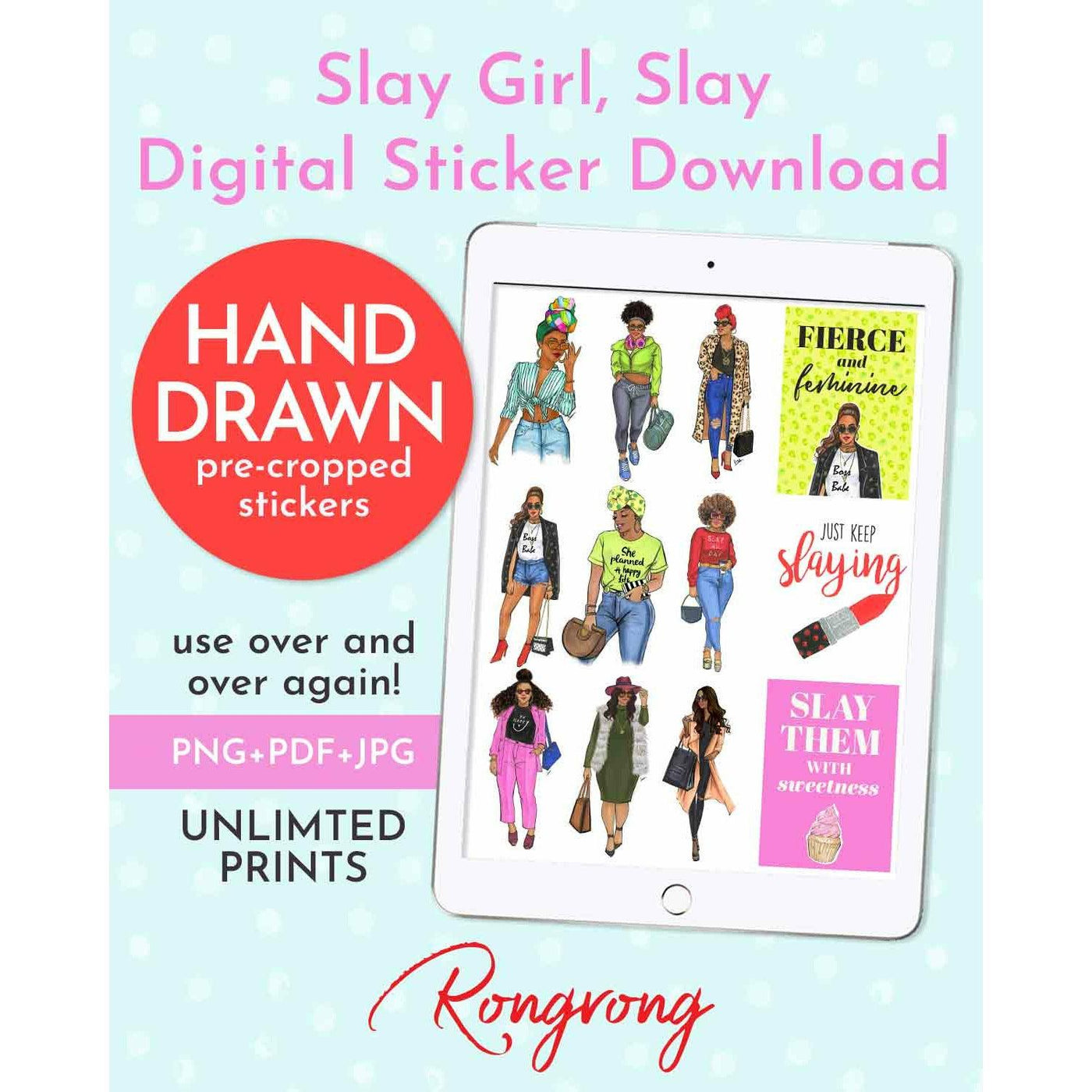 Slay, Girl Slay Digital  Planner Stickers [DOWNLOAD] - Shop Rongrong
