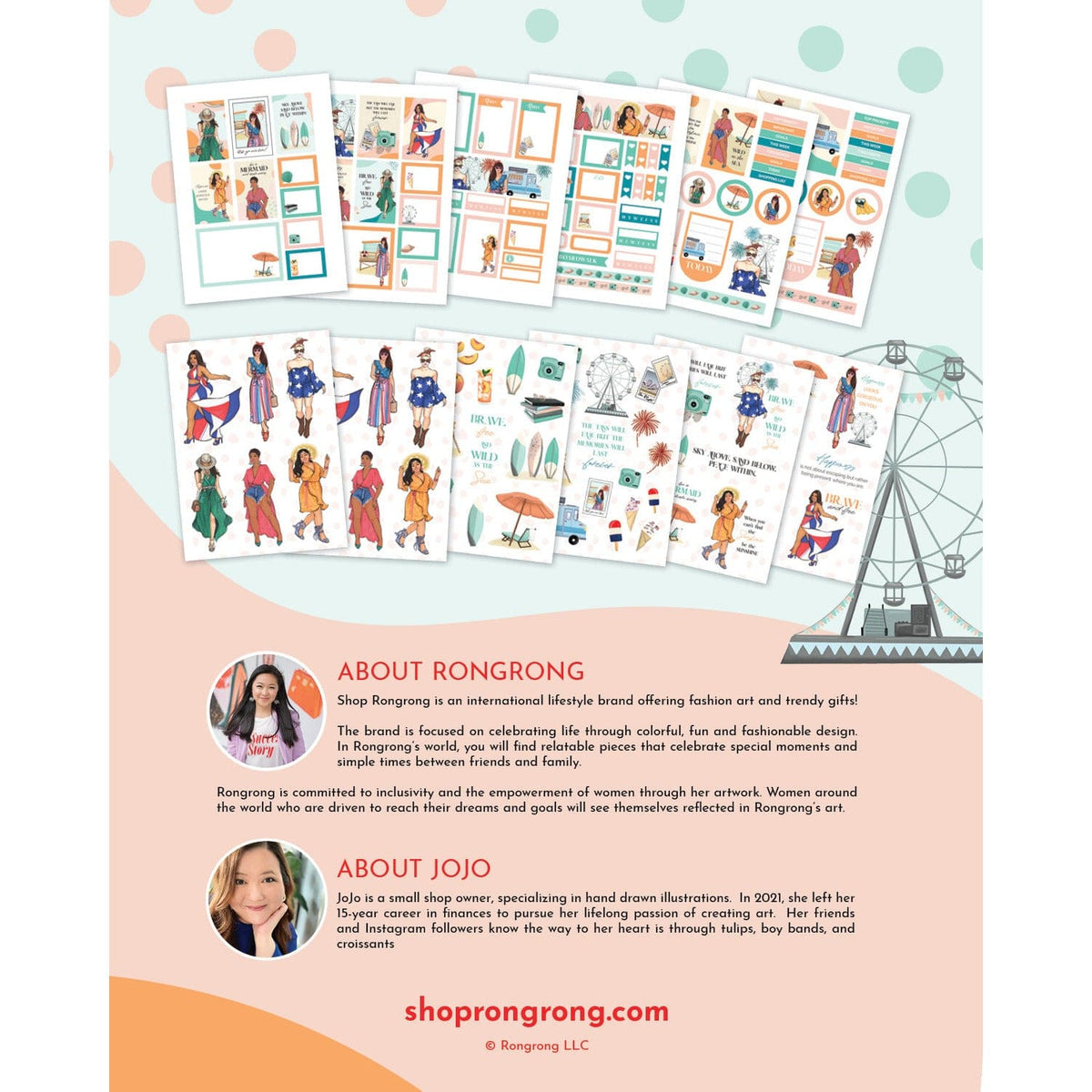 Summer Boardwalk sticker pack back cover featuring illustrations.