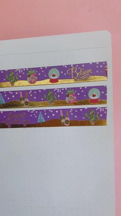 Holiday Washi Tape - Purple Town - Gold Foil