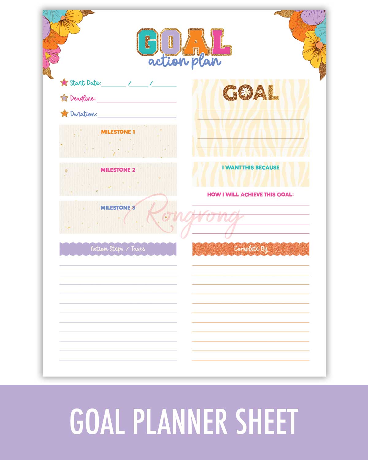 goal girl planning sheet set - digital download - Shop Rongrong